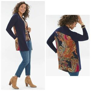 Chico's Blue Paisley Sleeveless Tank and Cardigan Sweater with Artistic Design